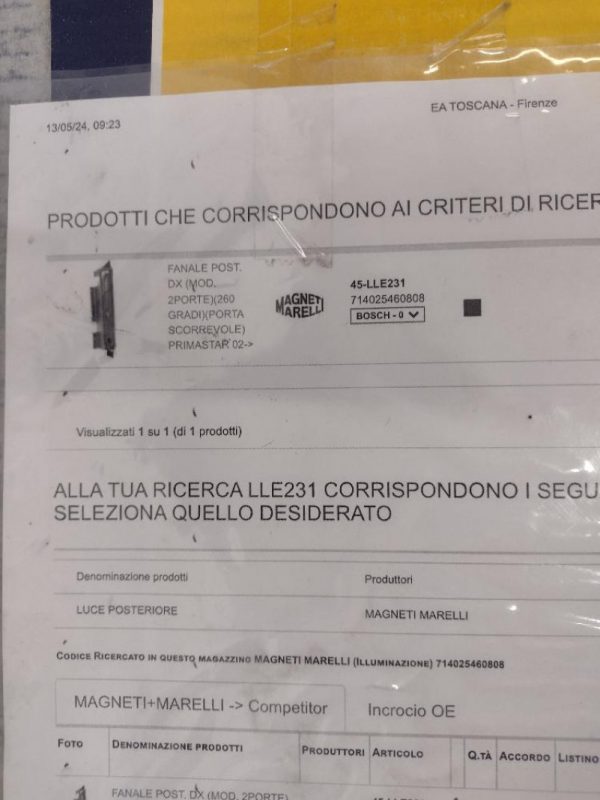 Faro Posteriore Destro Nissan Primastar 260 gradi NUOVO