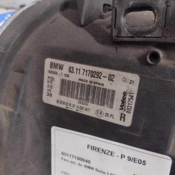 Proiettore / Faro Anteriore Destro Bmw Serie 1  XENON 2008