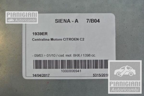 Centralina Motore Citroen C2 8HX 2005 1.4 HDi