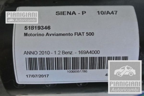 Motorino Avviamento | Fiat 500 169A4000 2010